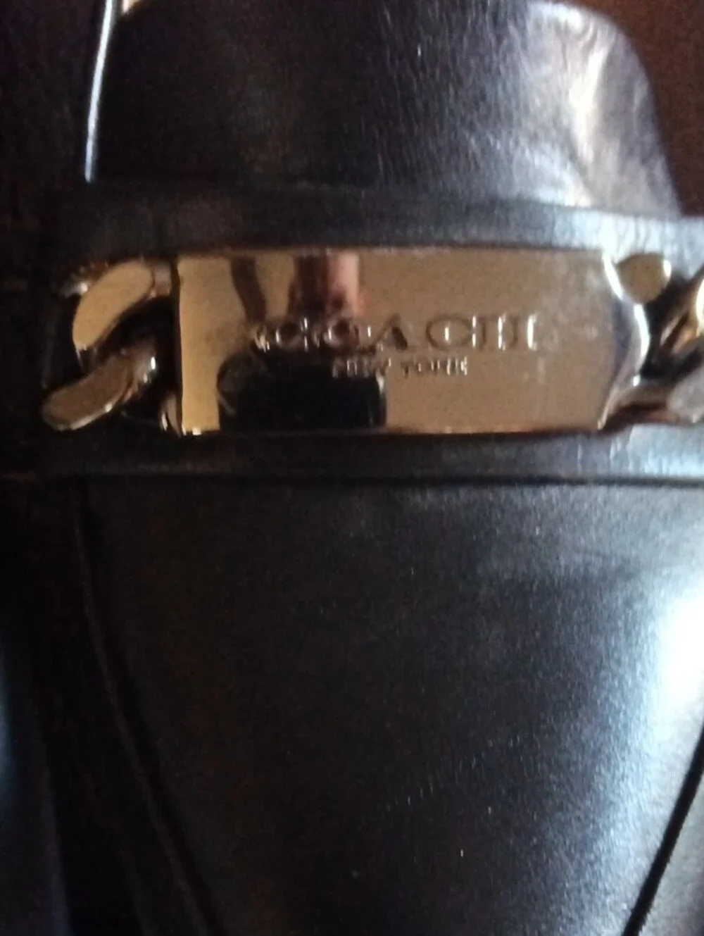 Coach Black Leather Heel Pumps with Metal Logo Plaque